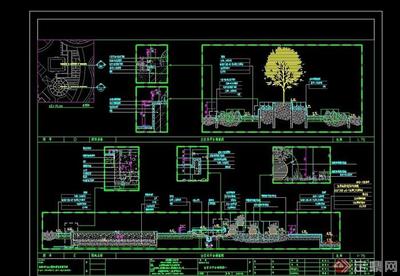 详细的现代风格园林景观木平台cad施工图